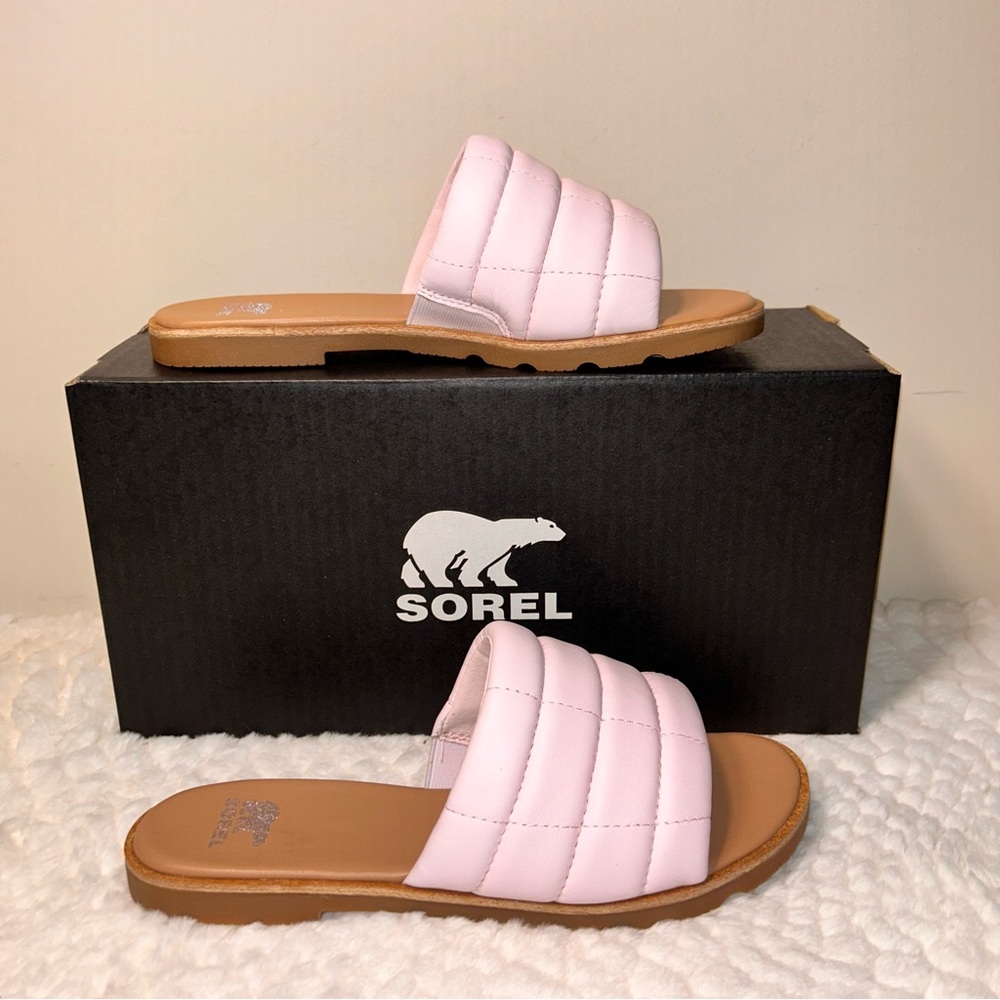 SOREL Ella lll Quilted Puff Slide Sandal. Whitened Pink. NWB